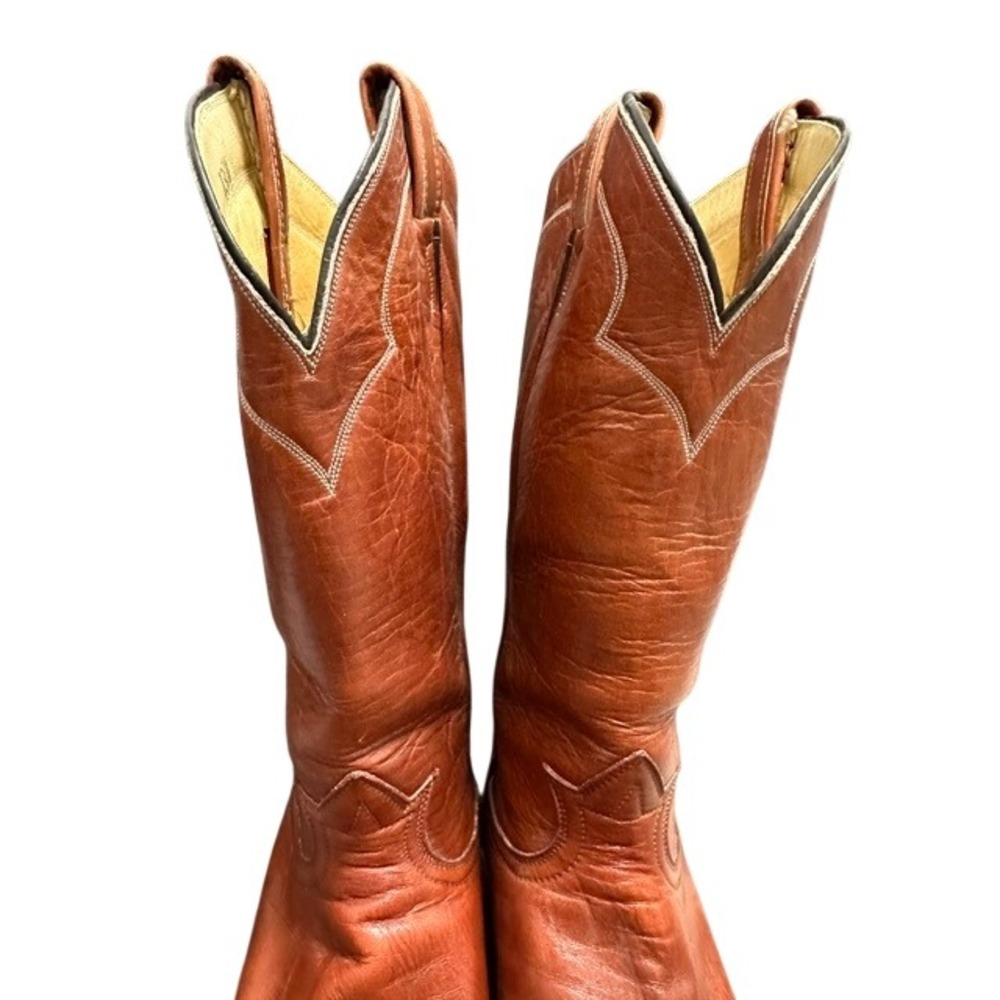Vintage Tony Lama 5084 Men's Cognac Brown Leather Western Cowboy Boots Size 9D - Picture 11 of 16